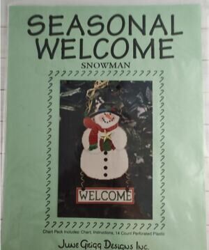 June Grigg Designs Seasonal Welcome Snowman Winter Cross Stitch Pattern